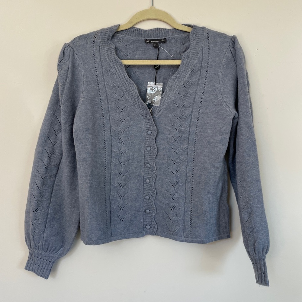 Adrianna Papell Dusty Blue Knit Cardigan Sweater